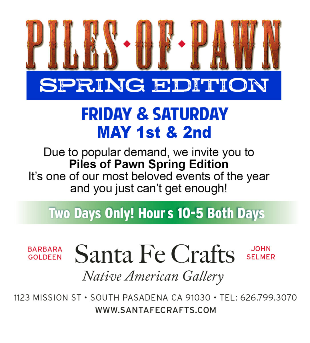 Native American Jewelry and Gallery: Santa Fe Crafts special sale event: Piles of Pawn Spring 2026