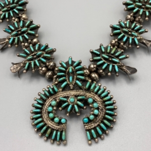Zuni Historic Squash Blossom Neclace front close
