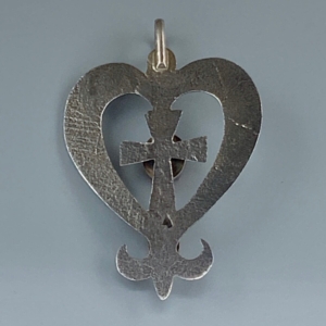 Navajo Tufa Cast and Angel Skin Coral Heart Pendant