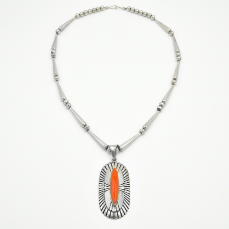 navajo coral pendant handmade silver beads thomas jim 2