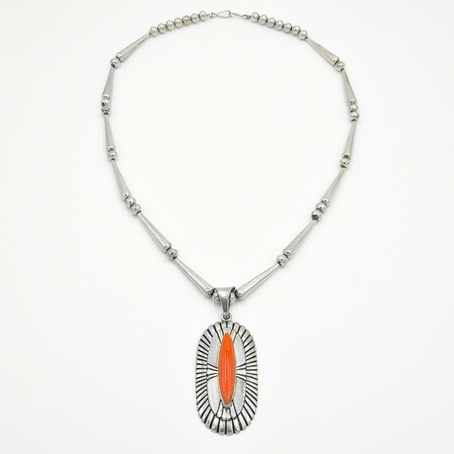 navajo coral pendant handmade silver beads thomas jim 2