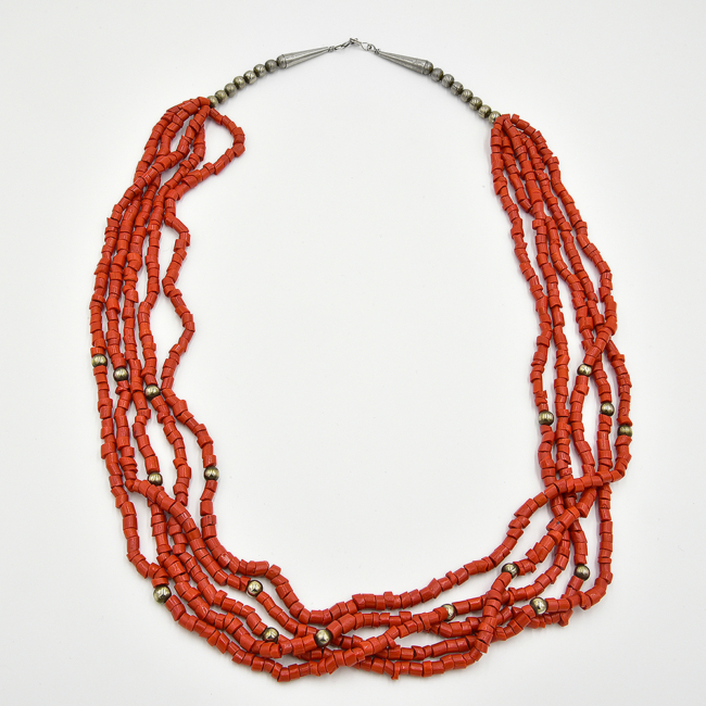 navajo vintage coral 5 strand necklace 3301 3