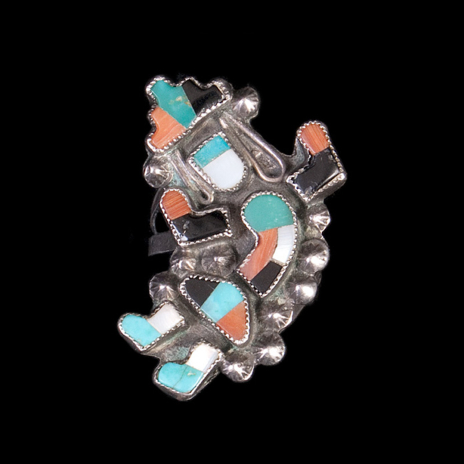 Zuni Sterling Silver and Multi-Stone Rainbow Man Ring