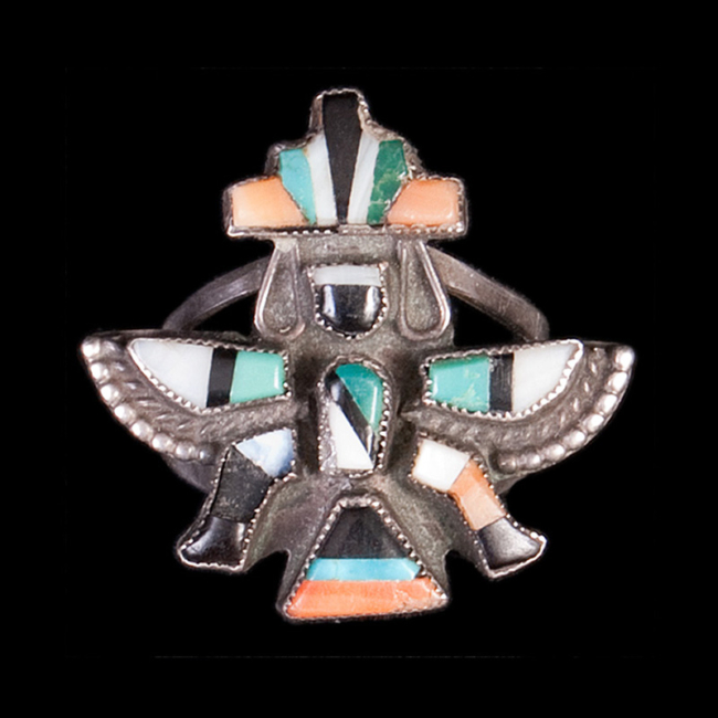 Zuni Sterling Silver and Multi-Stone Knifewing Ring