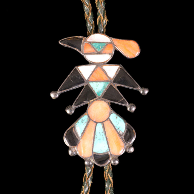 Zuni Vintage Sterling Silver and Multi-Stone Thunderbird Bola