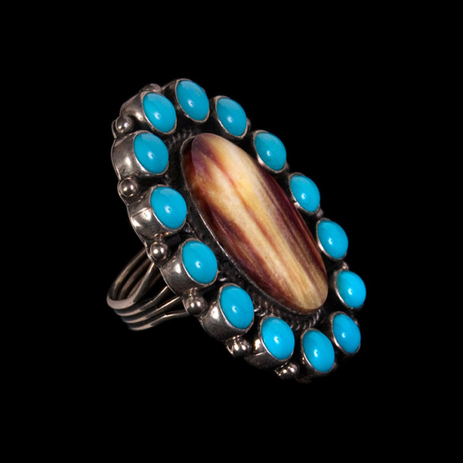 Spiny Oyster Shell and Turquoise Ring by La Rose Ganadonegro
