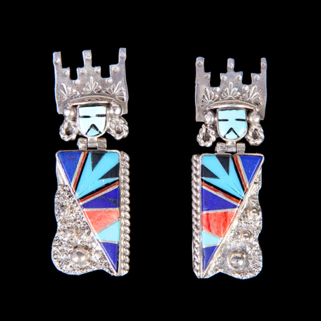 Multi-Stone and Sterling Silver Shalako Earrings